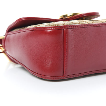 Gucci Monogram Glazed Calfskin Matelasse Diagonal Mini GG Marmont Top Handle Shoulder Bag Beige Ebony New Cherry Red 9 of 10