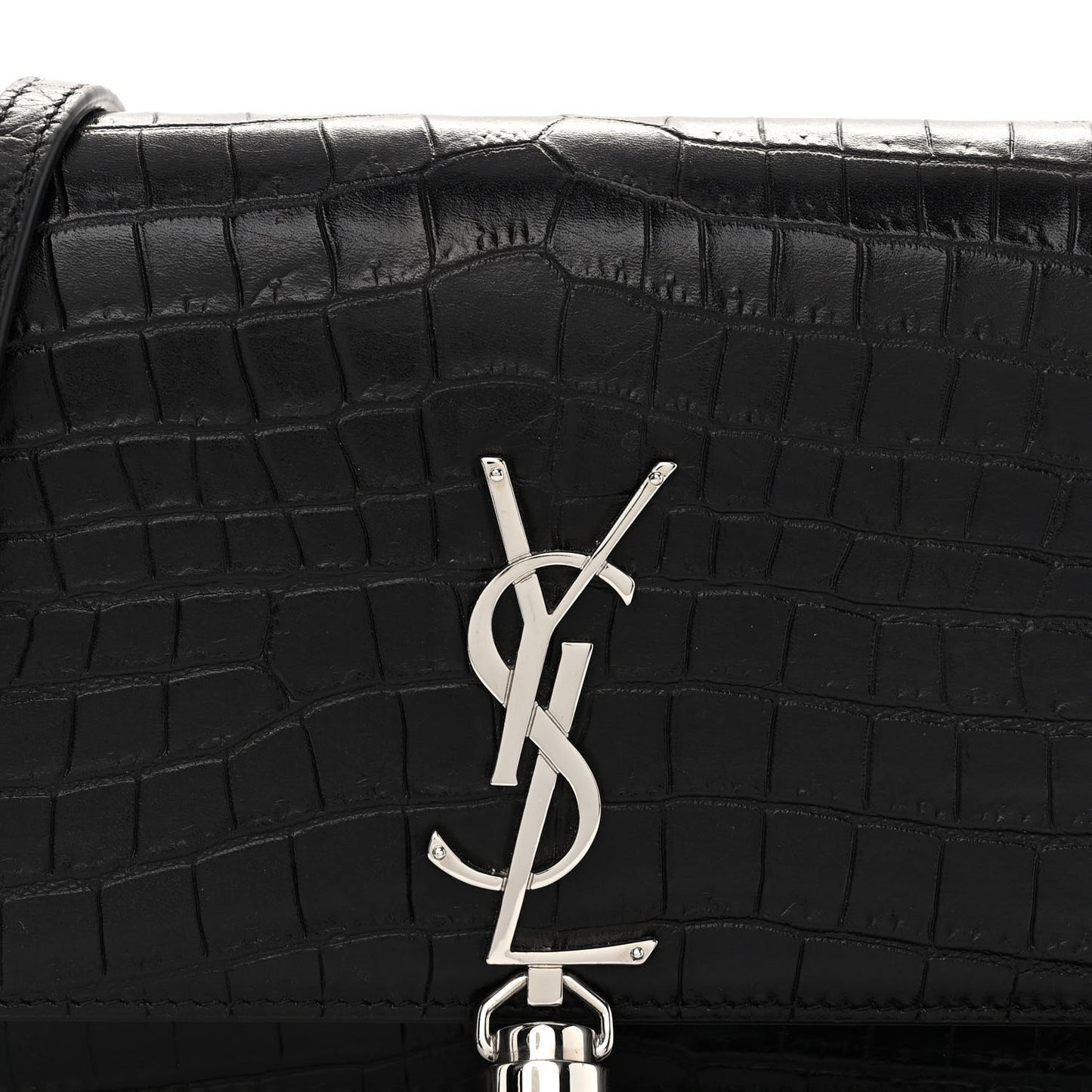 Calfskin Crocodile Embossed Kate Monogram Tassel Chain Wallet Black