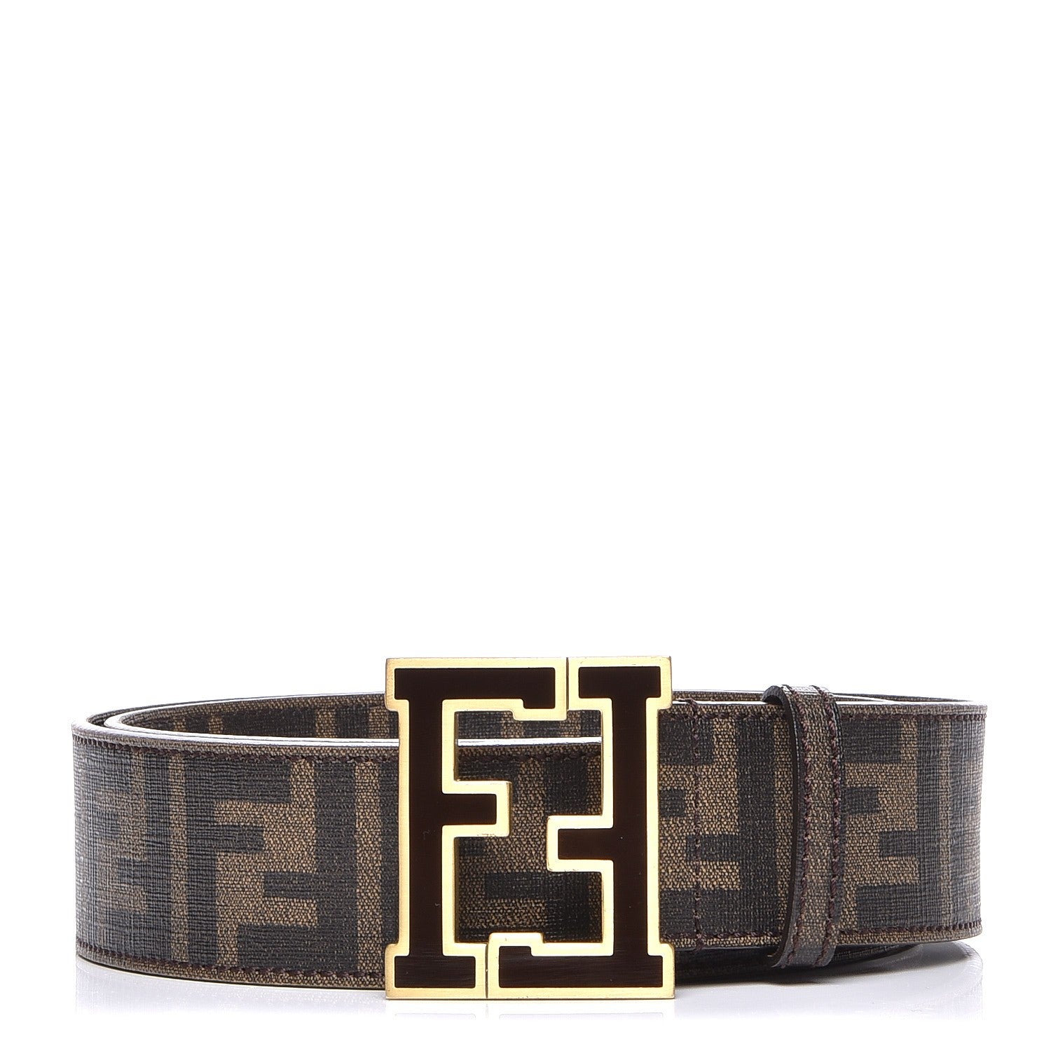 Fendi Coated Canvas FF Buckle Belt 100 40 Tobacco 1 of 5