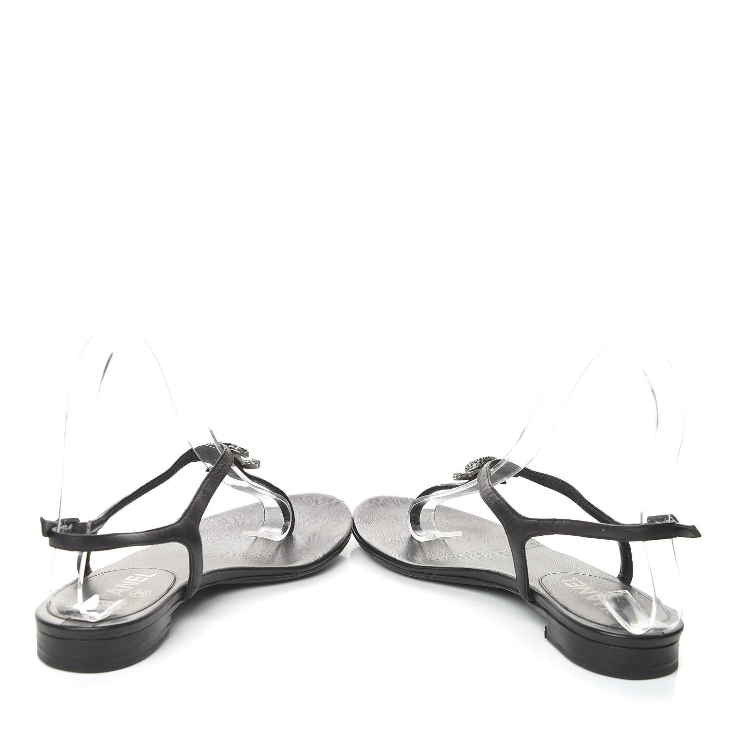 Chanel Lambskin Crystal CC Thong Sandals 36 Black 5 of 11