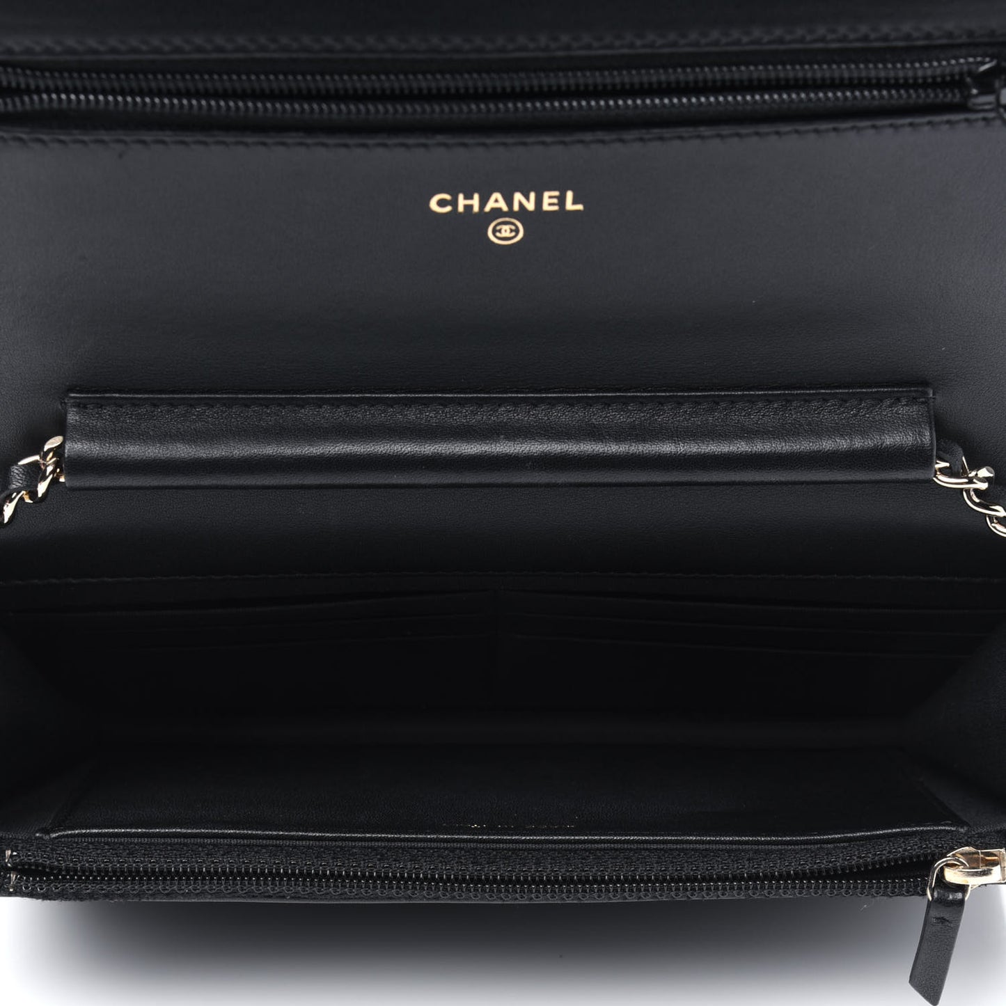 Calfskin Chevron Boy Wallet On Chain WOC Black