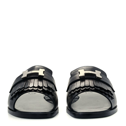 Hermes Goatskin Auteuil Sandals 37 Black 3 of 11