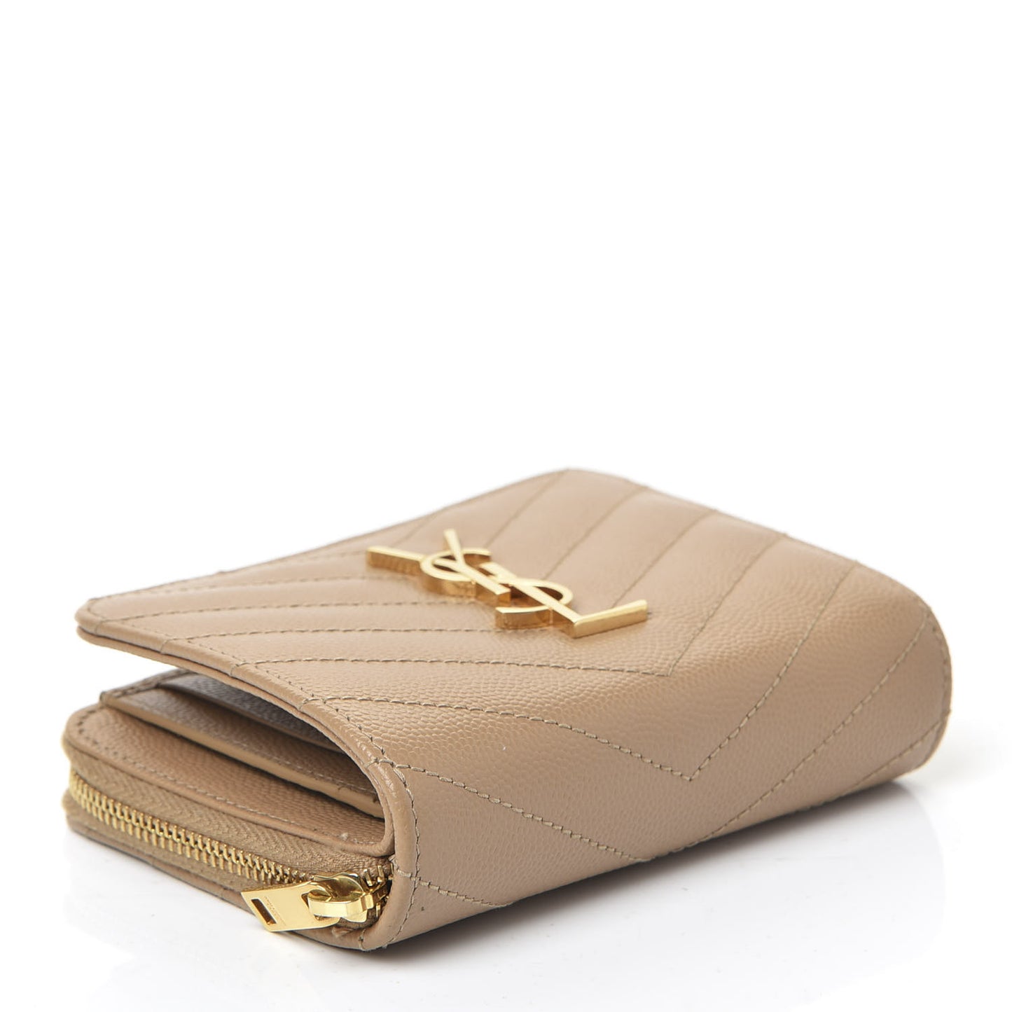 Grain De Poudre Matelasse Chevron Monogram Compact Zip Around Wallet Cork