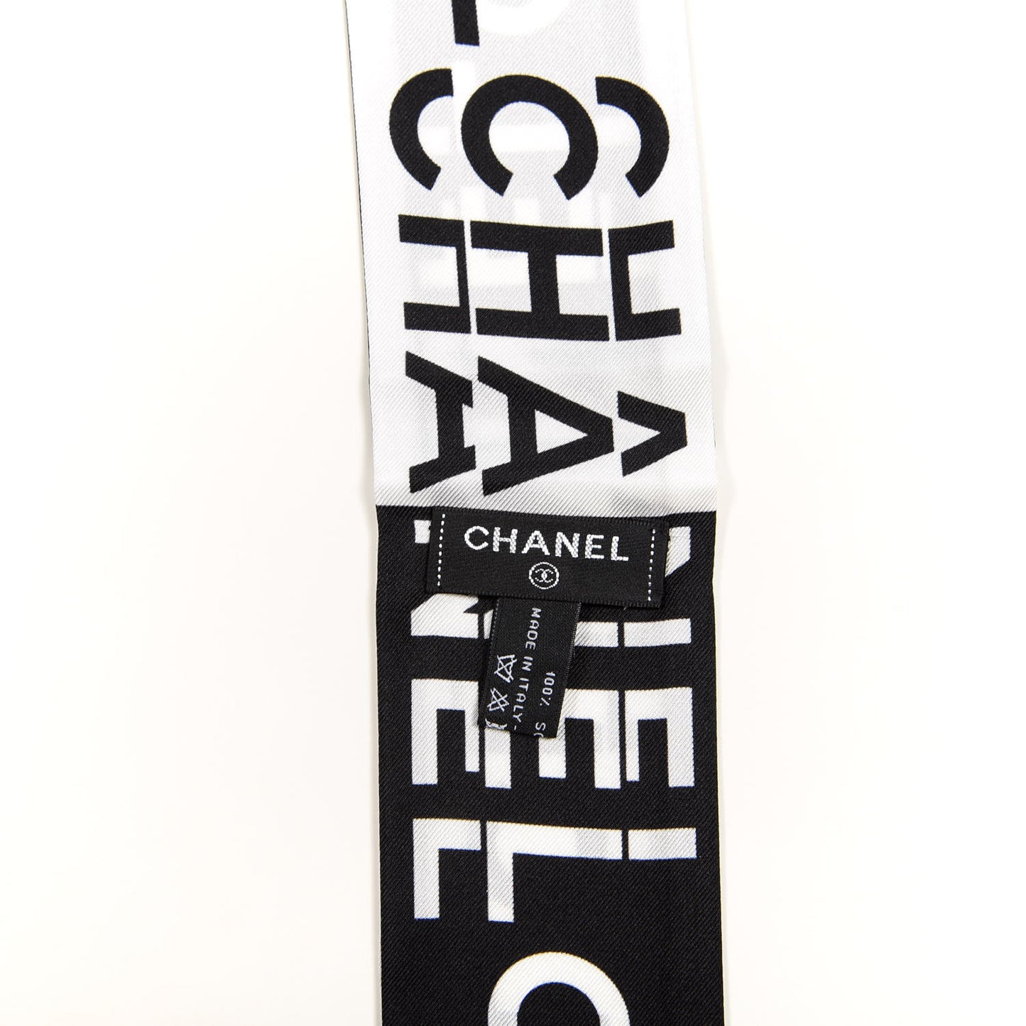 Silk Logo Slim Bandeau Scarf Black White