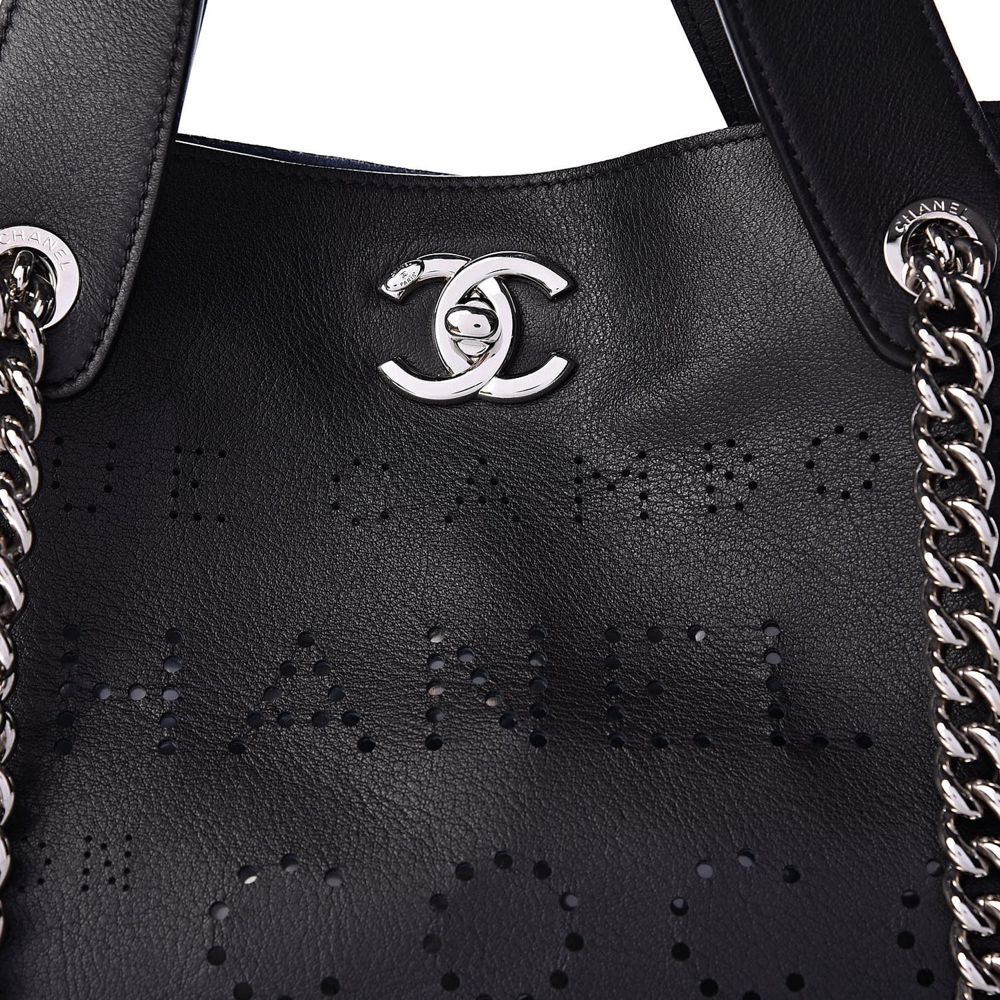 Calfskin Tweed Eyelet Large Shopping Tote Black