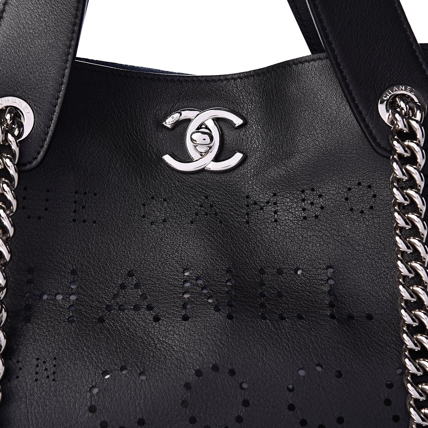 Chanel Calfskin Tweed Eyelet Large Shopping Tote Black 11 of 13