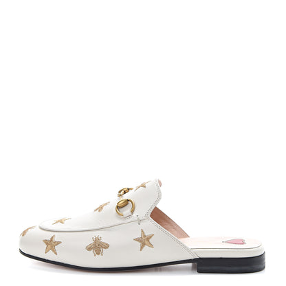 Gucci Goatskin Bee Star Embroidered Womens Princetown Slippers 35 Mystic White 1 of 12
