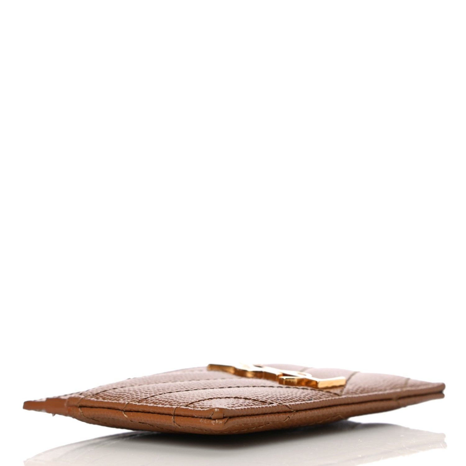 Saint Laurent Grain De Poudre Matelasse Chevron Monogram Credit Card Case Natural Dark 7 of 10