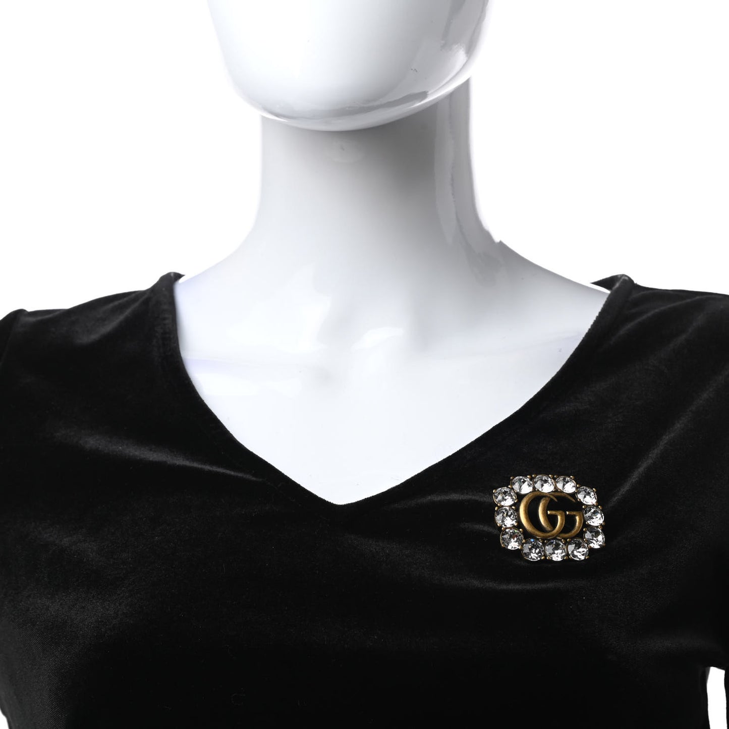Metal Crystal Double G Brooch Aged Gold