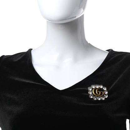 Gucci Metal Crystal Double G Brooch Aged Gold 2 of 4