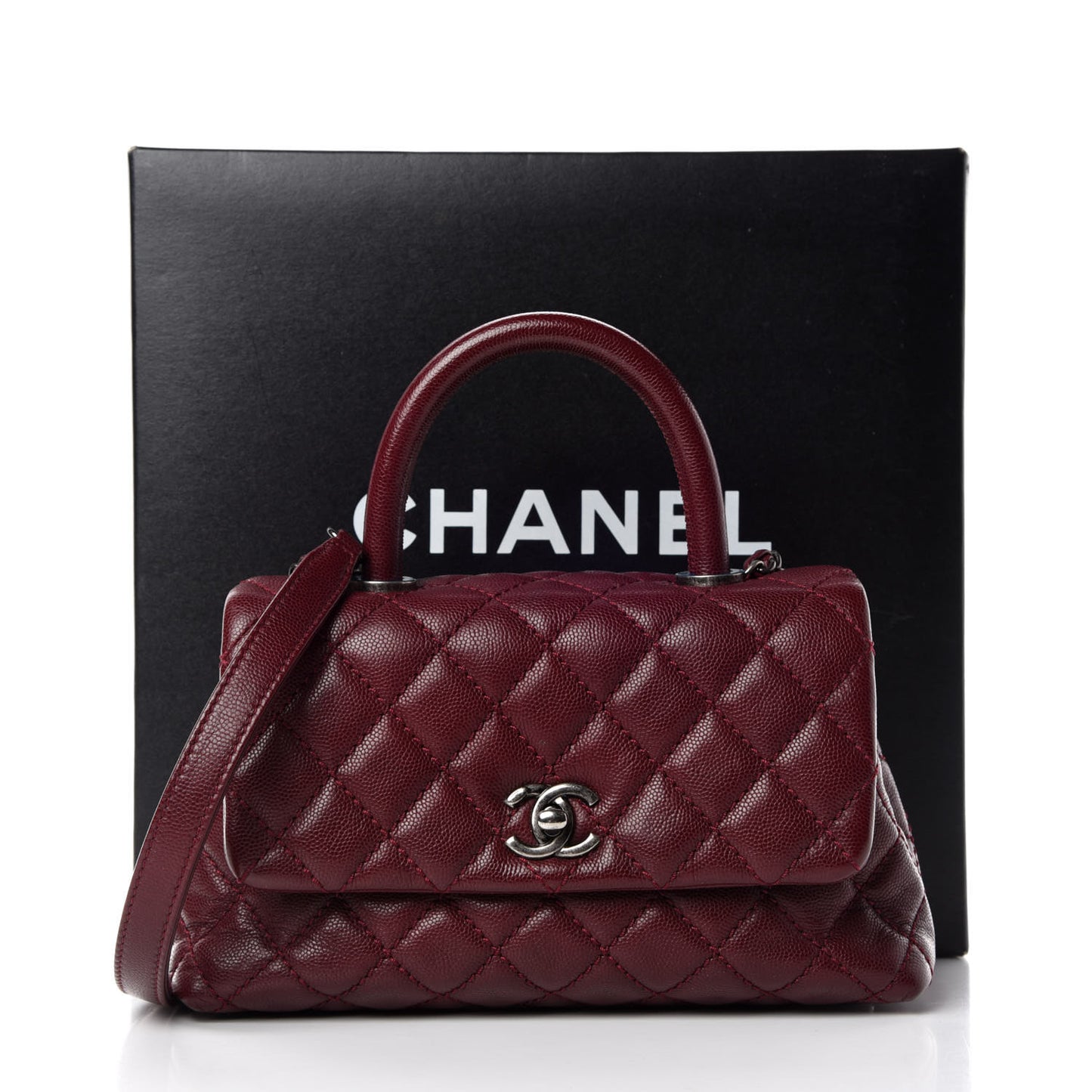 Caviar Quilted Mini Coco Handle Flap Burgundy