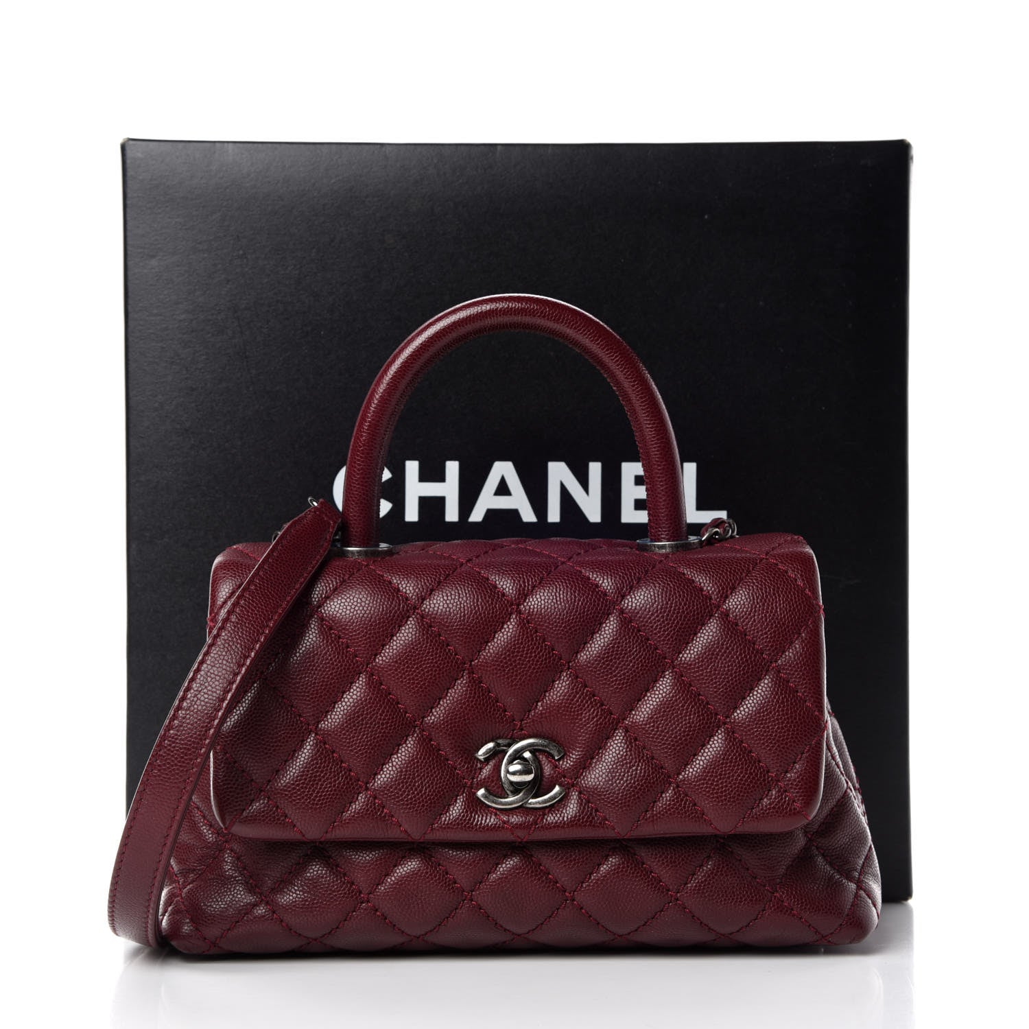 Chanel Caviar Quilted Mini Coco Handle Flap Burgundy 9 of 9