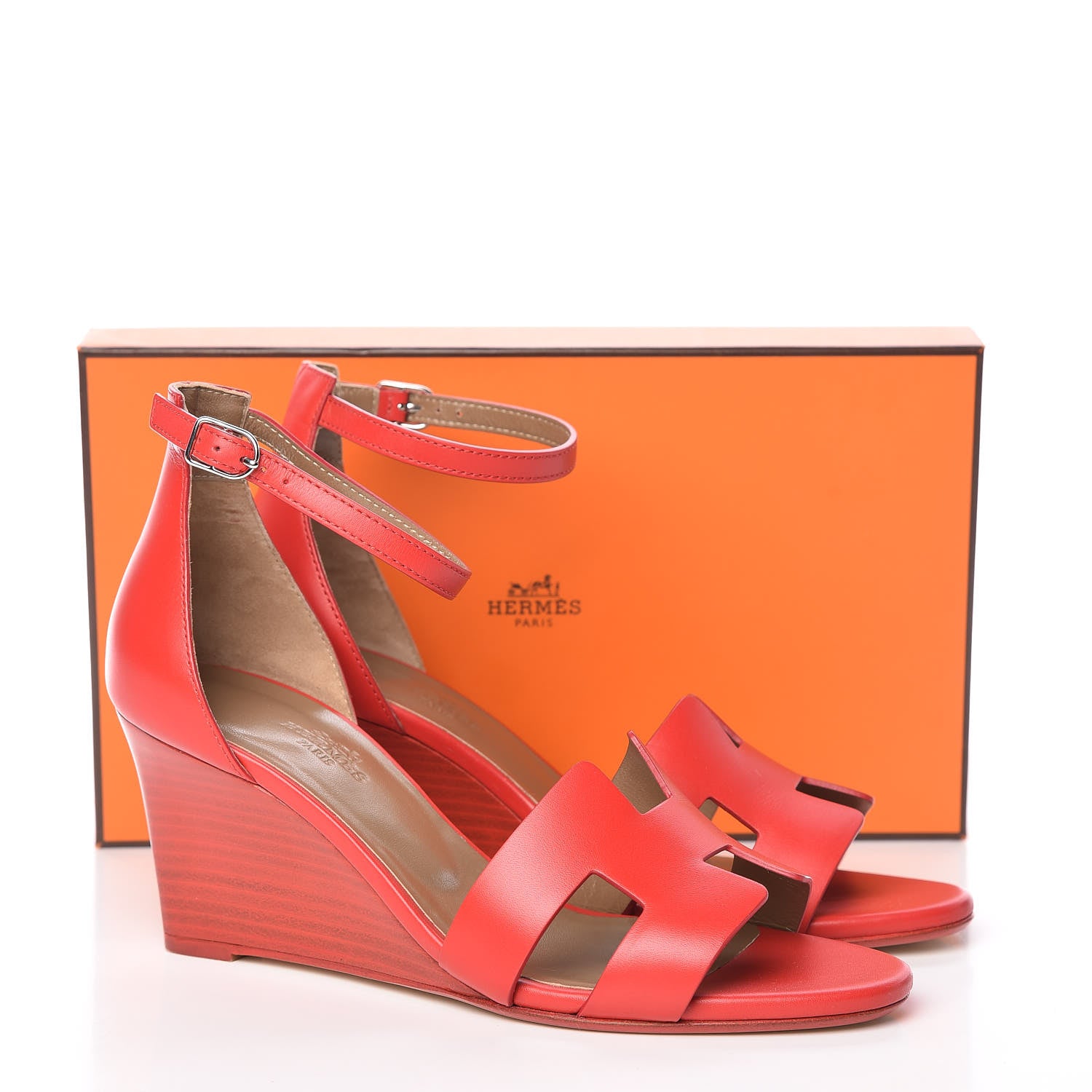 Hermes Calfskin Legend Wedge Sandals 37.5 Pavot 9 of 9