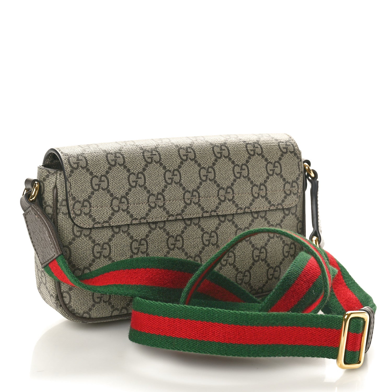 Gucci GG Supreme Monogram Textured Dollar Calfskin Web Mini Ophidia Envelope Shoulder Bag Beige Ebony 3 of 9