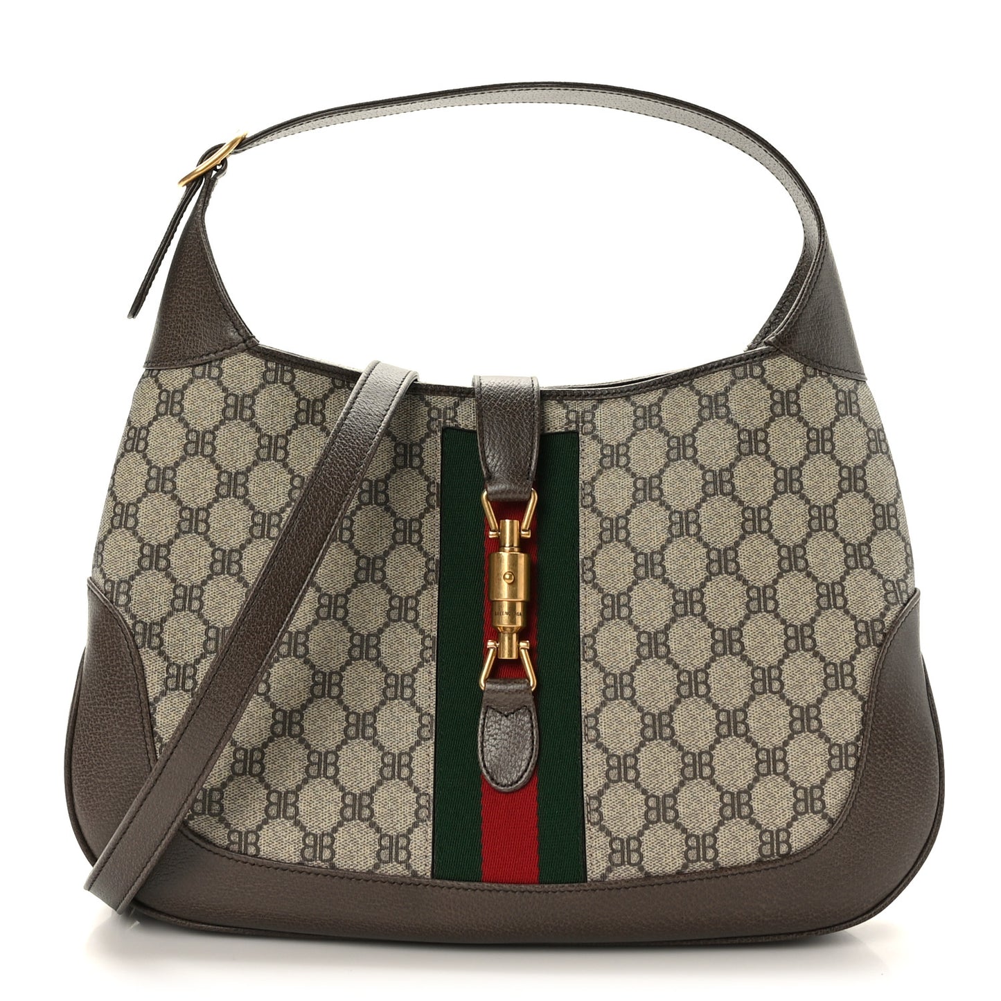X BALENCIAGA Supreme Monogram Calfskin Web Medium Jackie 1961 Hobo Beige Ebony