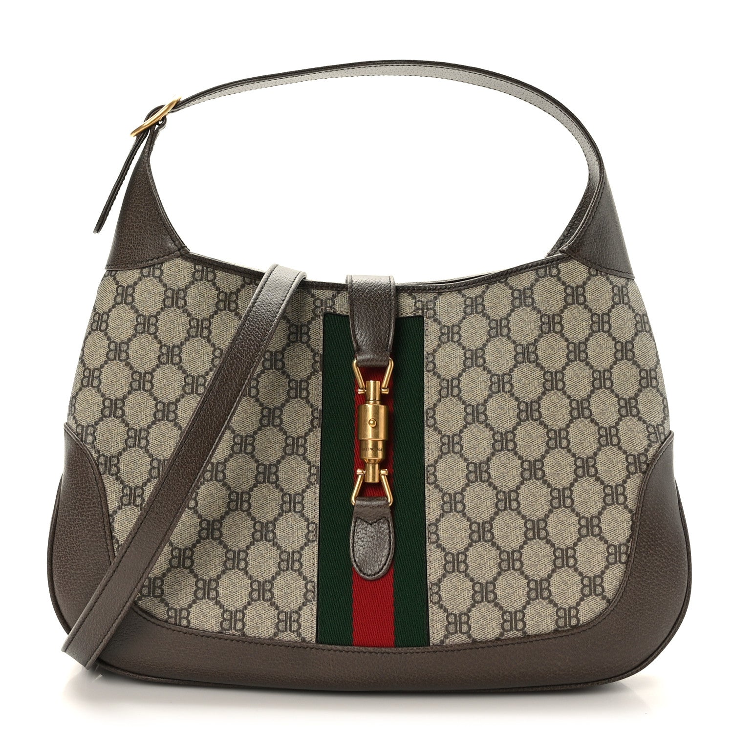 Gucci X BALENCIAGA Supreme Monogram Calfskin Web Medium Jackie 1961 Hobo Beige Ebony 1 of 9