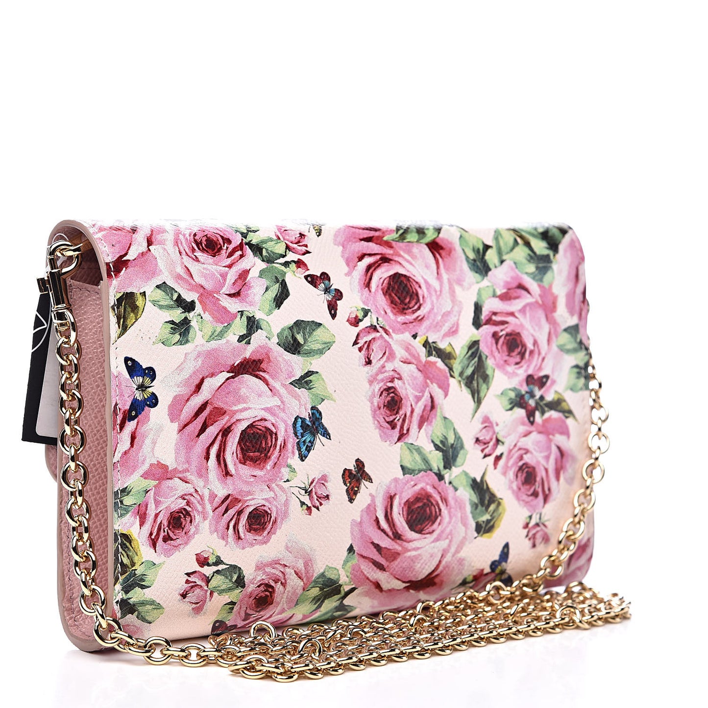 Dauphine Rose Print Wallet On Chain Pink