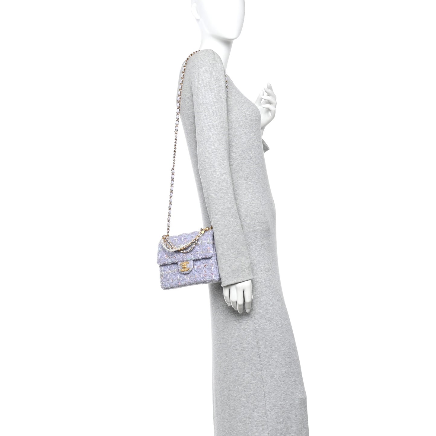Tweed Quilted Pearl Twist Mini Rectangular Flap Purple