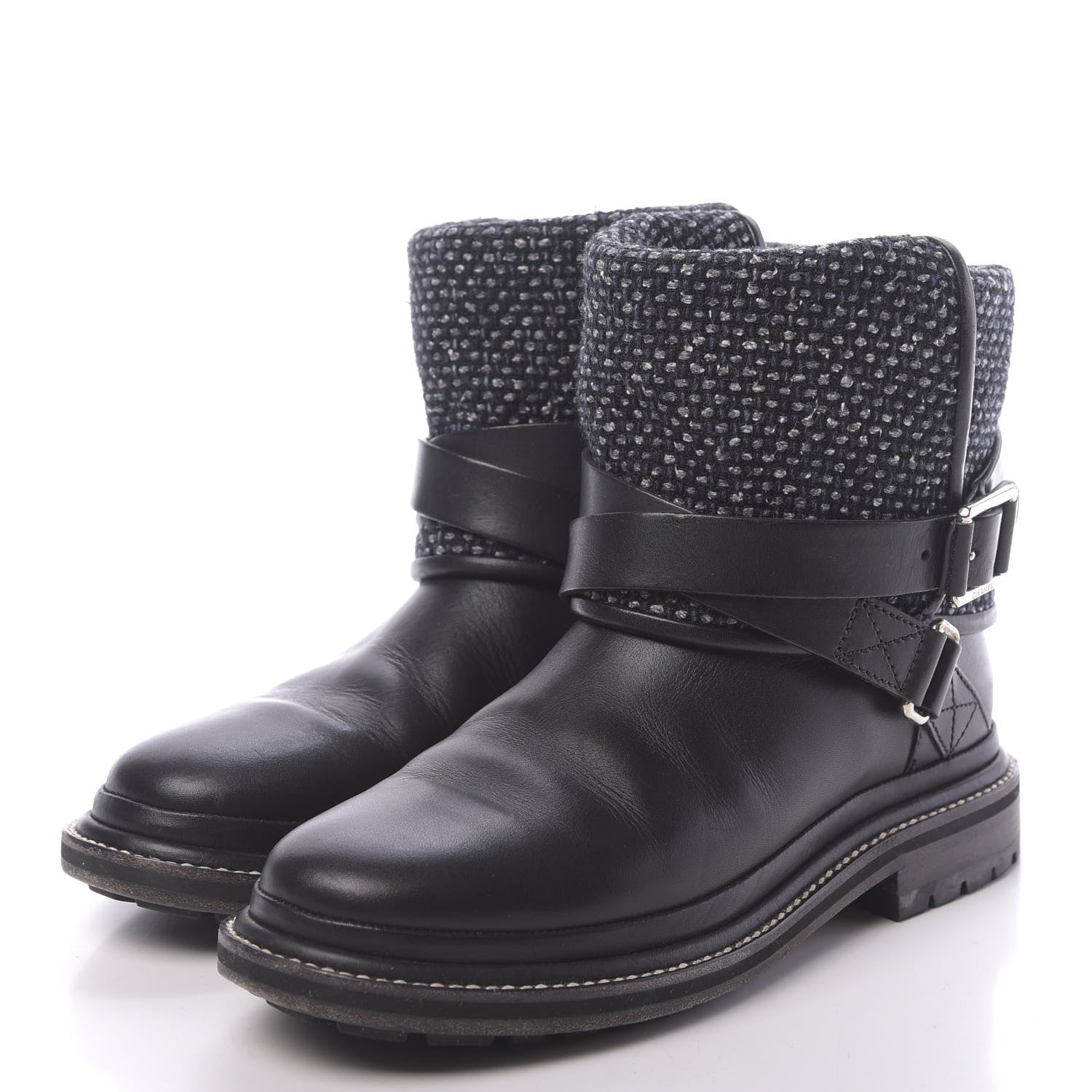 Chanel Tweed Calfskin CC Short Boots 36.5 Grey Navy Black 3 of 8