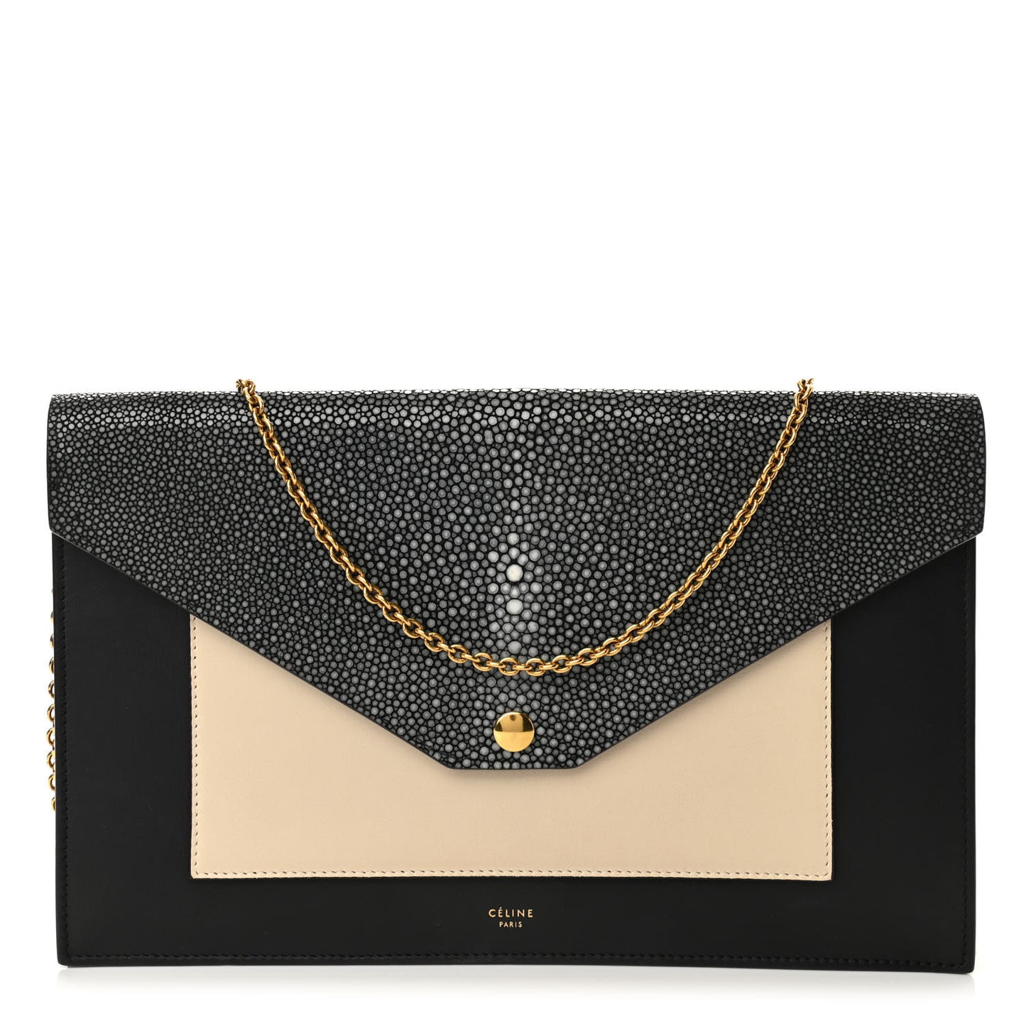 Stingray Shiny Calfskin Clutch on a Chain Black