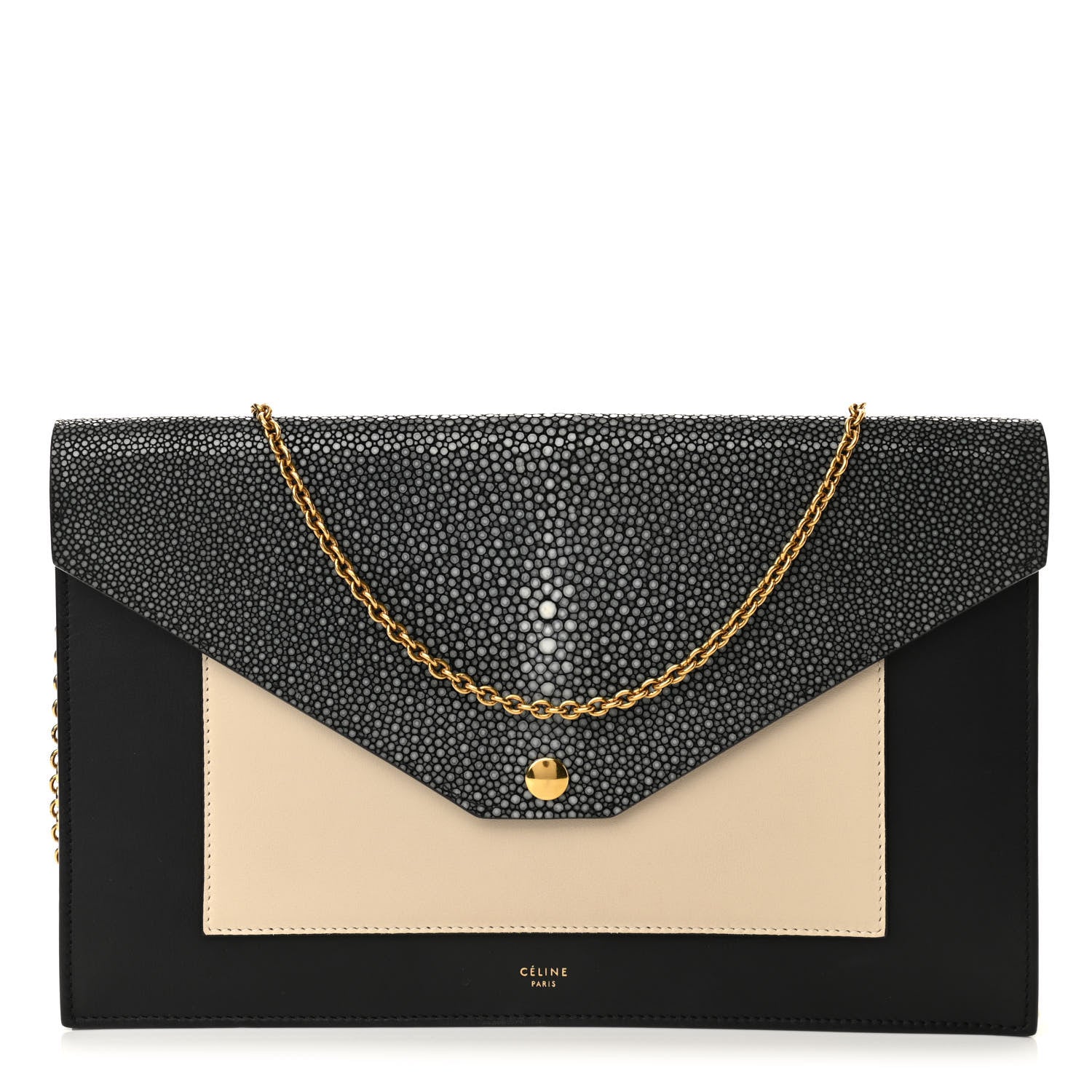 Celine Stingray Shiny Calfskin Clutch on a Chain Black 1 of 10