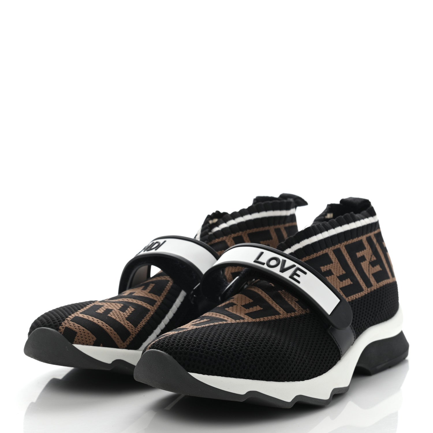 Fendi Stretch Yarn FF Stiff Band Rockoko Sneakers 40 Black White Tobacco 3 of 8