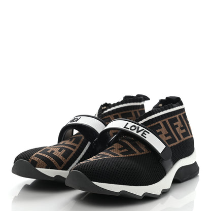 Fendi Stretch Yarn FF Stiff Band Rockoko Sneakers 40 Black White Tobacco 3 of 8