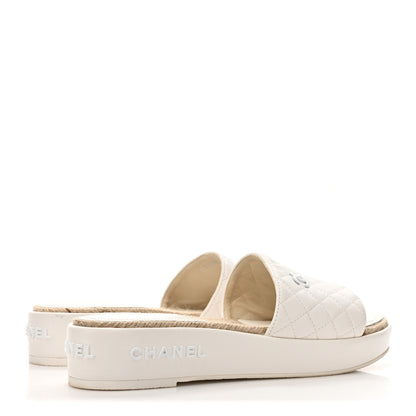 Chanel Lambskin Quilted CC Espadrille Slip On Sandals 41 White 4 of 14