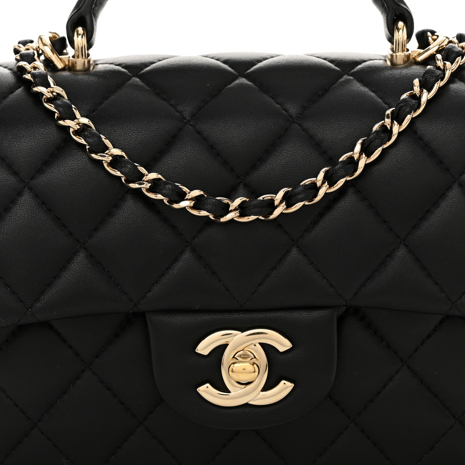 Chanel Lambskin Quilted Mini Top Handle Rectangular Flap Black 8 of 12