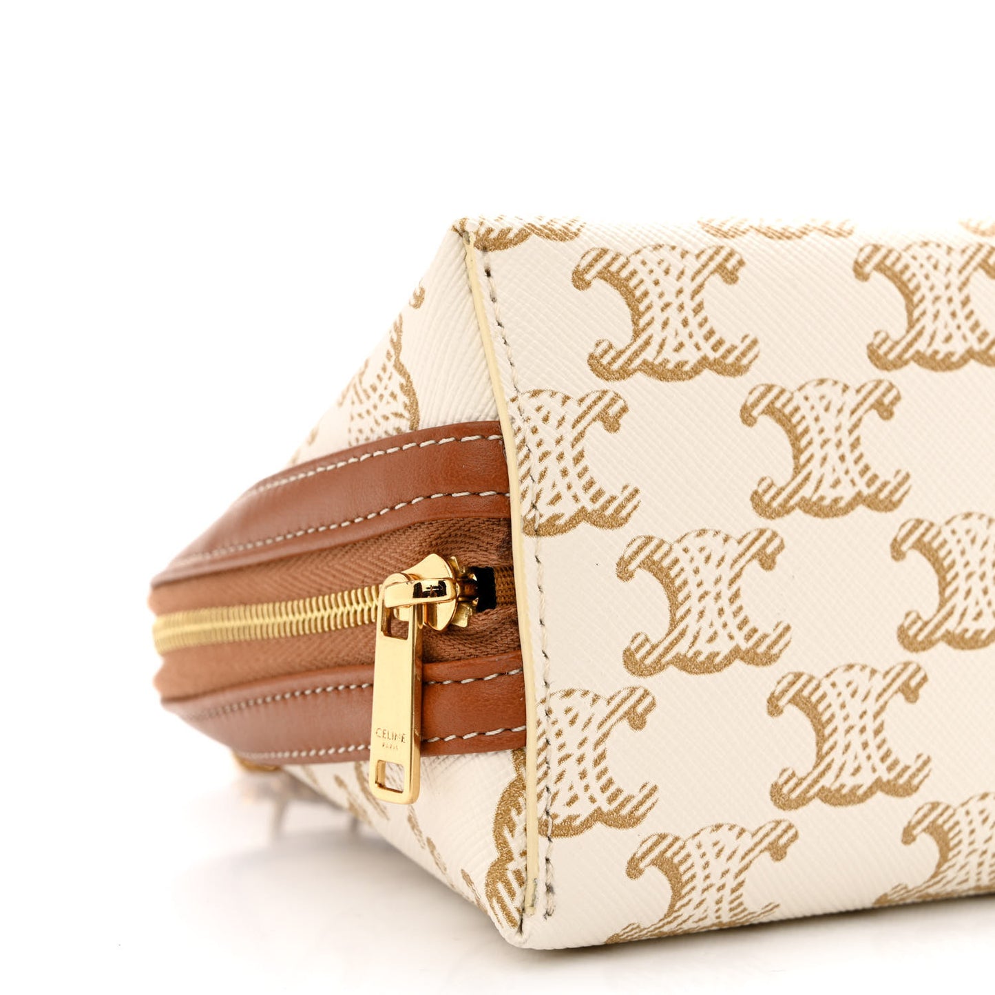 Lambskin Triomphe Canvas Clutch With Chain White Tan