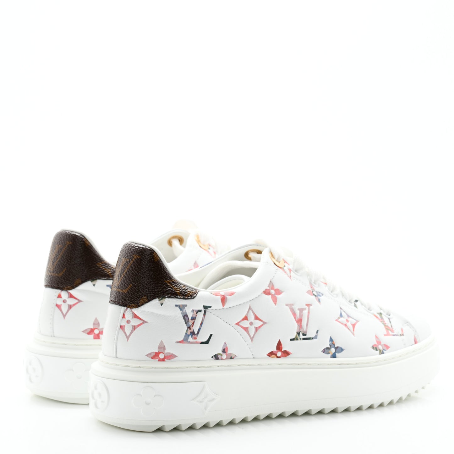 Lambskin Embossed Floral Monogram Time Out Sneakers 37.5 White