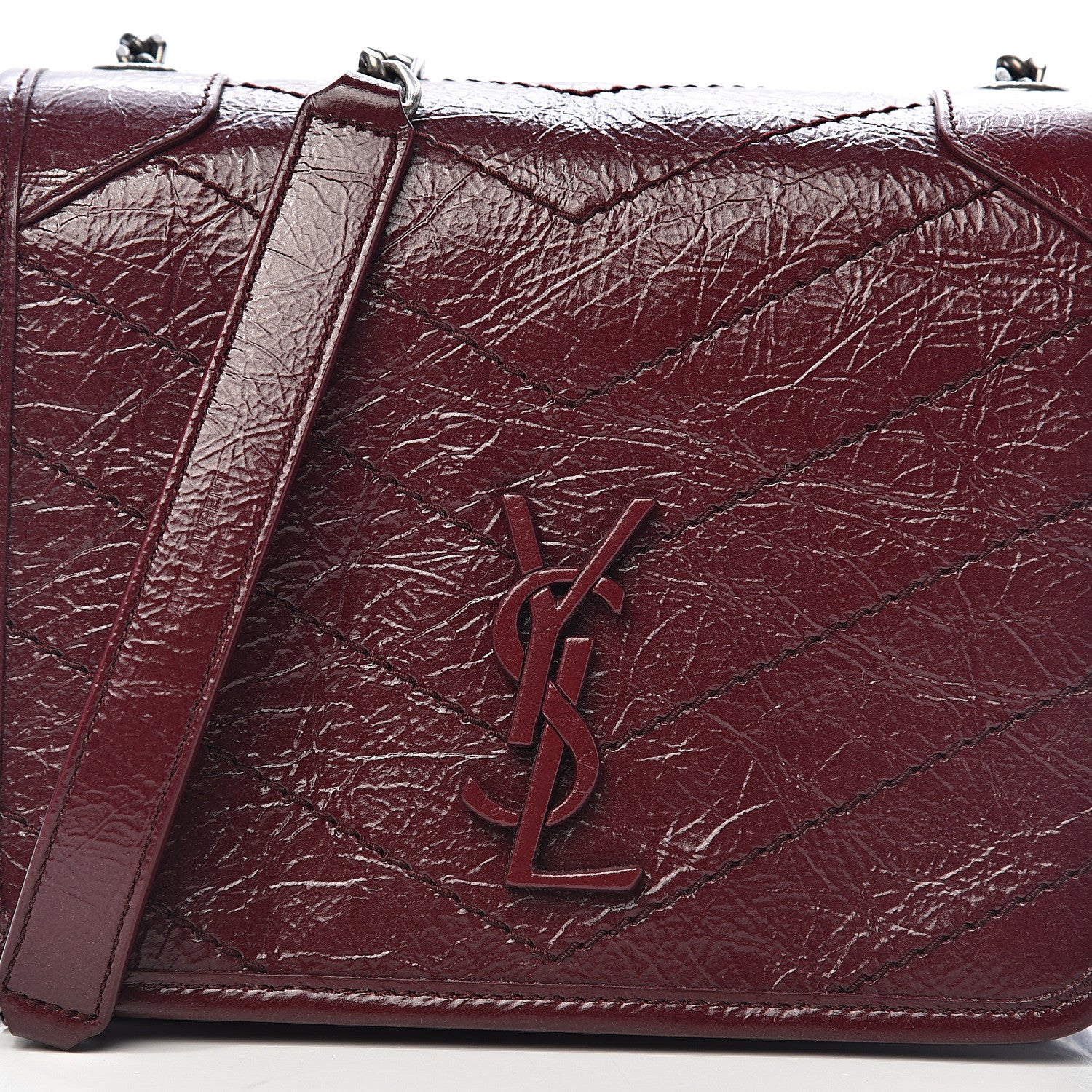 Saint Laurent Crinkled Calfskin Matelasse Monogram Niki Chain Wallet Dark Legion Red 9 of 9