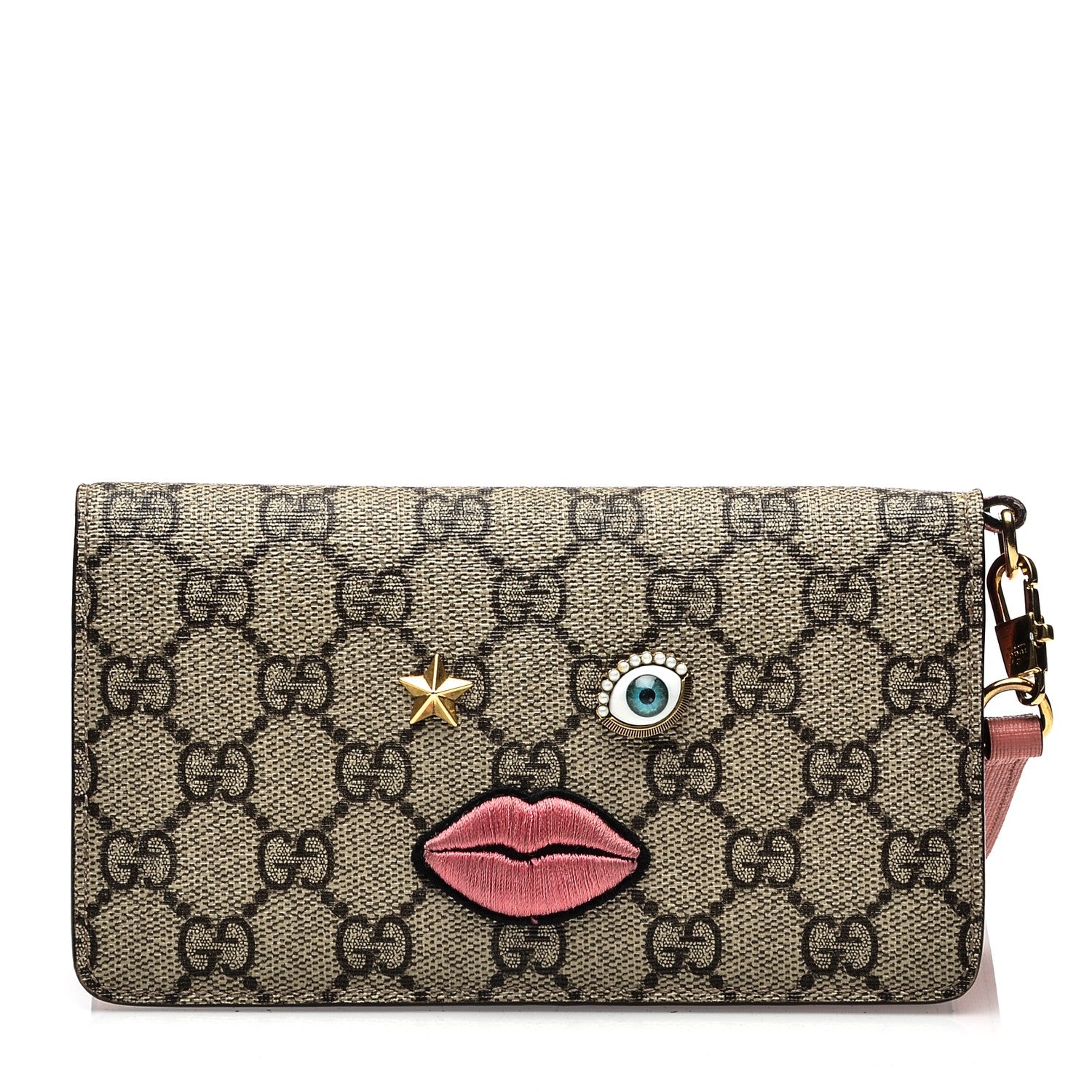 Gucci GG Supreme Monogram Embroidered Face iPhone 6 Case Wristlet Pink 1 of 7