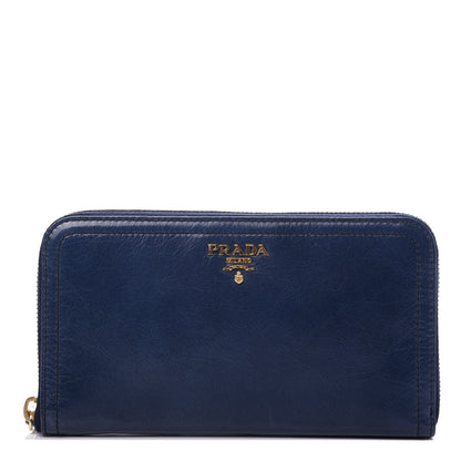 Prada Vitello Shine Zip Around Wallet Denim 1 of 7