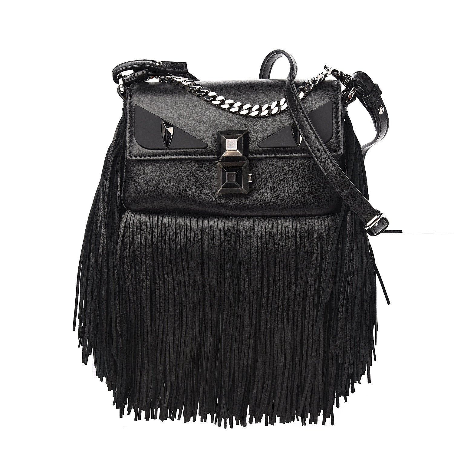 Fendi Nappa Monster Fringe Micro Baguette Black 1 of 9