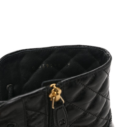 Chanel Shiny Calfskin Patent Quilted Chain Lace Up Combat Boots 39 Black 8 of 8