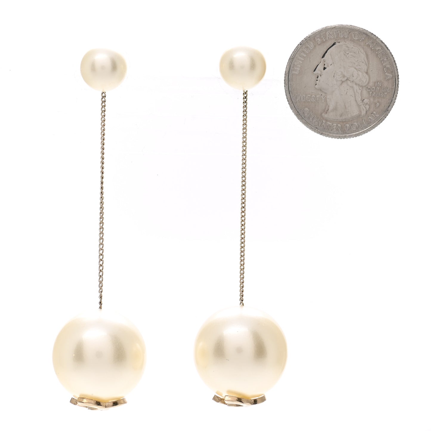 Pearl CC Chain Drop Earrings Gold