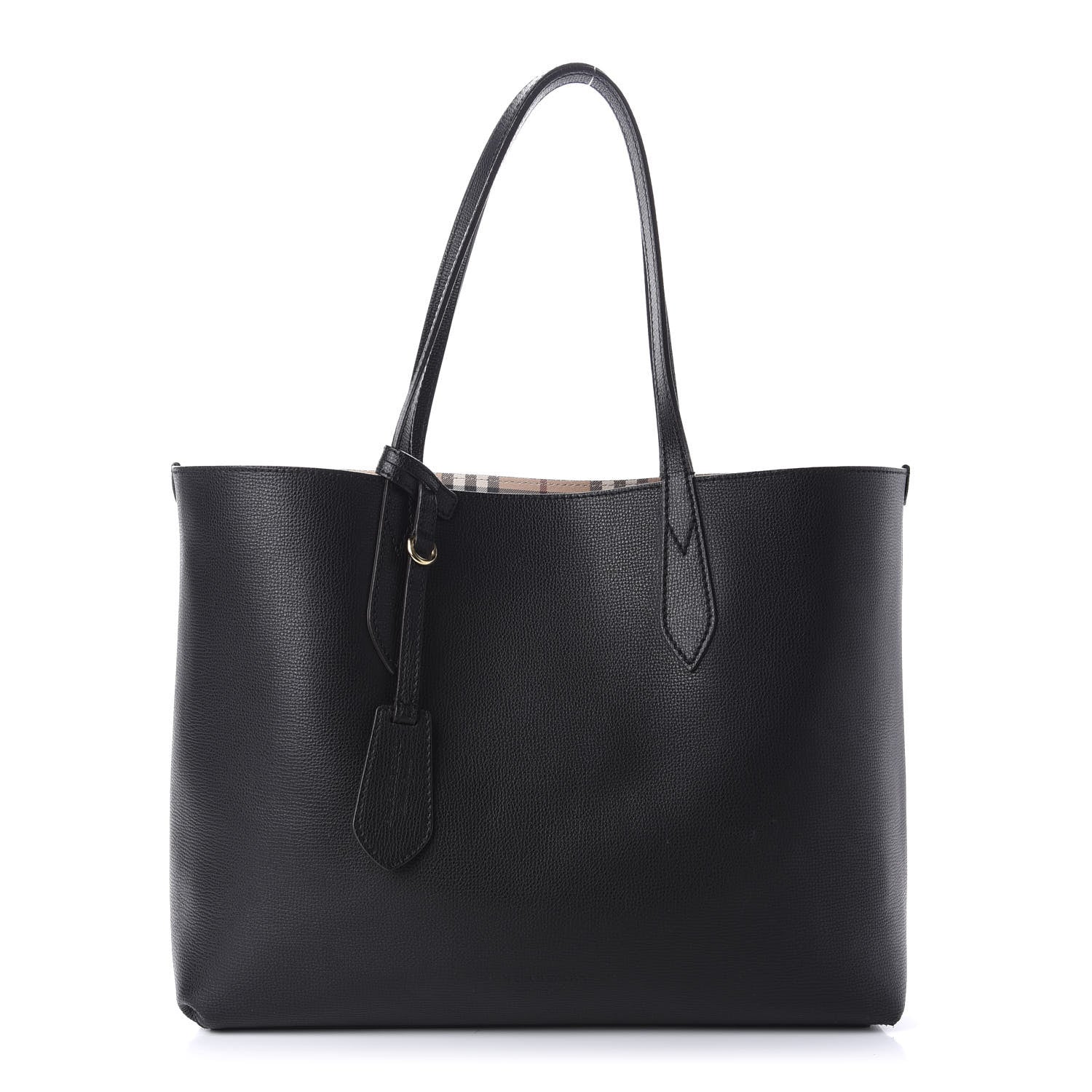 Burberry Grainy Calfskin Haymarket Check Medium Reversible Tote Black 2 of 22