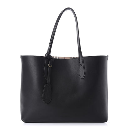 Burberry Grainy Calfskin Haymarket Check Medium Reversible Tote Black 2 of 22