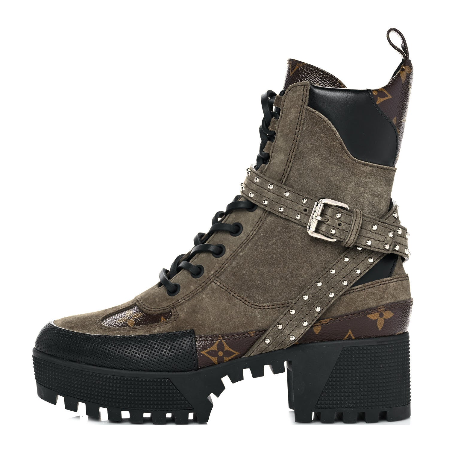 Louis Vuitton Suede Calfskin Monogram Laureate Platform Desert Boots 36 Kaki 1 of 8