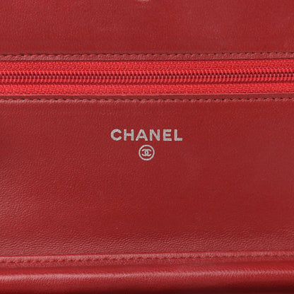 Chanel Lambskin Camellia Embossed Wallet On Chain WOC Red 6 of 14