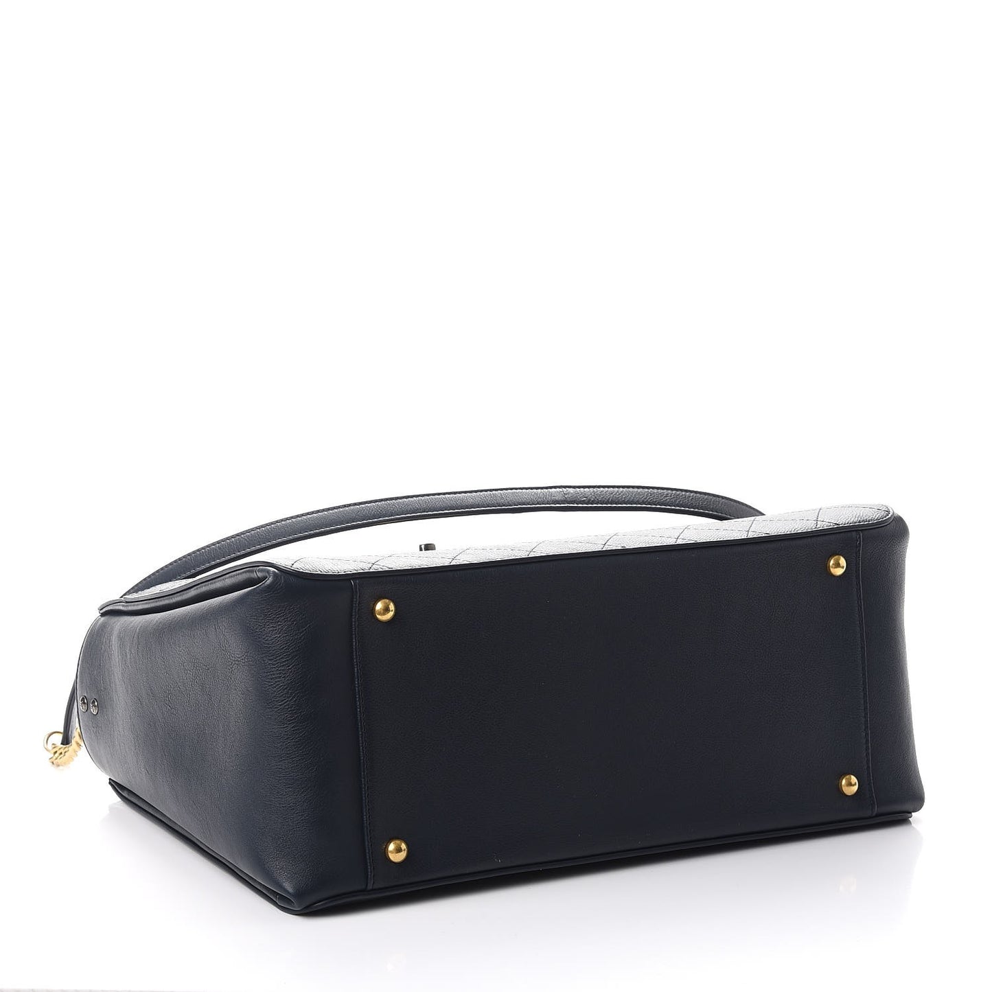Calfskin Stitched Large Straight Lines Shopping Tote Navy
