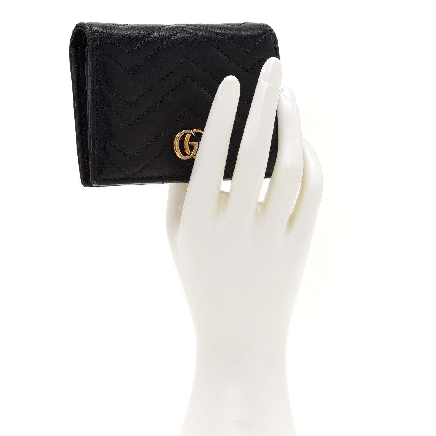 Gucci Calfskin Matelasse GG Marmont Card Case Wallet Black 2 of 9