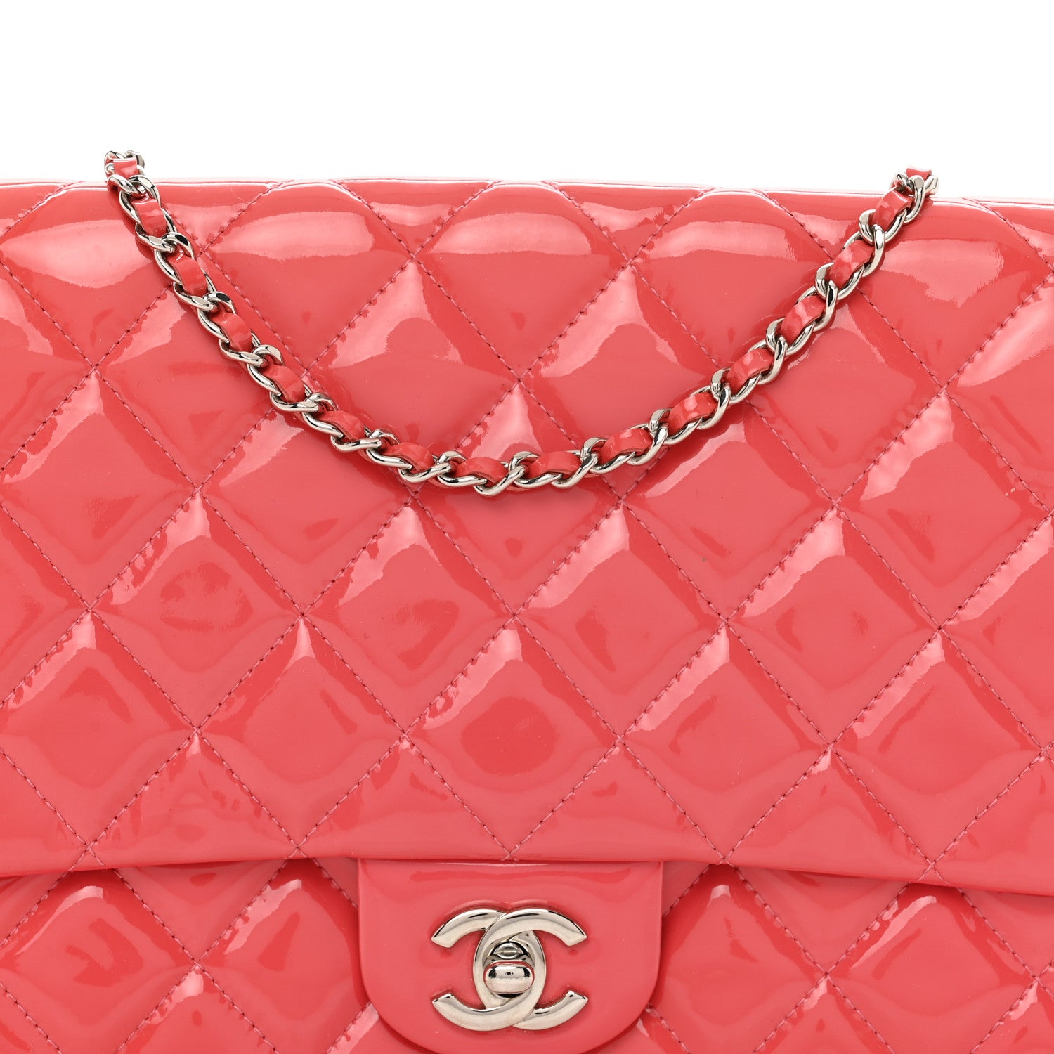 Chanel Patent Quilted Clutch with Chain Flap Fuchsia 5 of 10