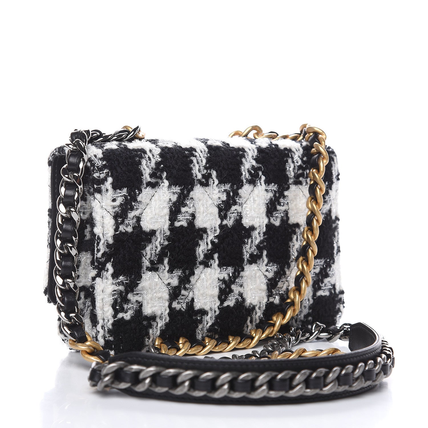 Chanel Wool Tweed Lambskin Quilted 19 Wallet On Chain WOC and Coin Purse Black White 3 of 11