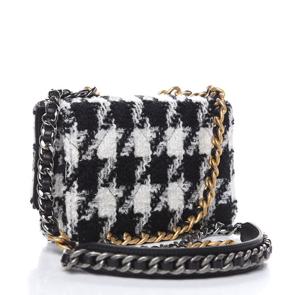 Chanel Wool Tweed Lambskin Quilted 19 Wallet On Chain WOC and Coin Purse Black White 3 of 11