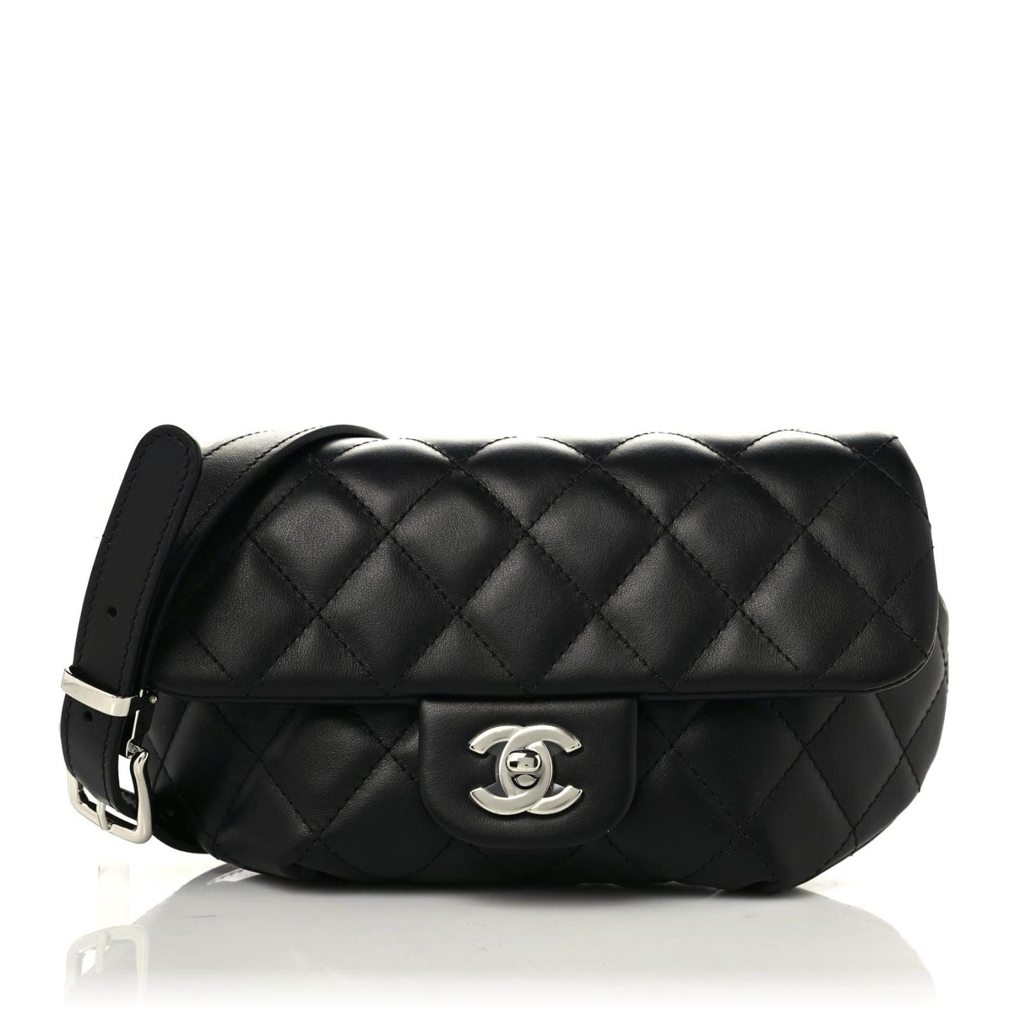 Calfskin Quilted CC Uniform Flap Belt Bag Black