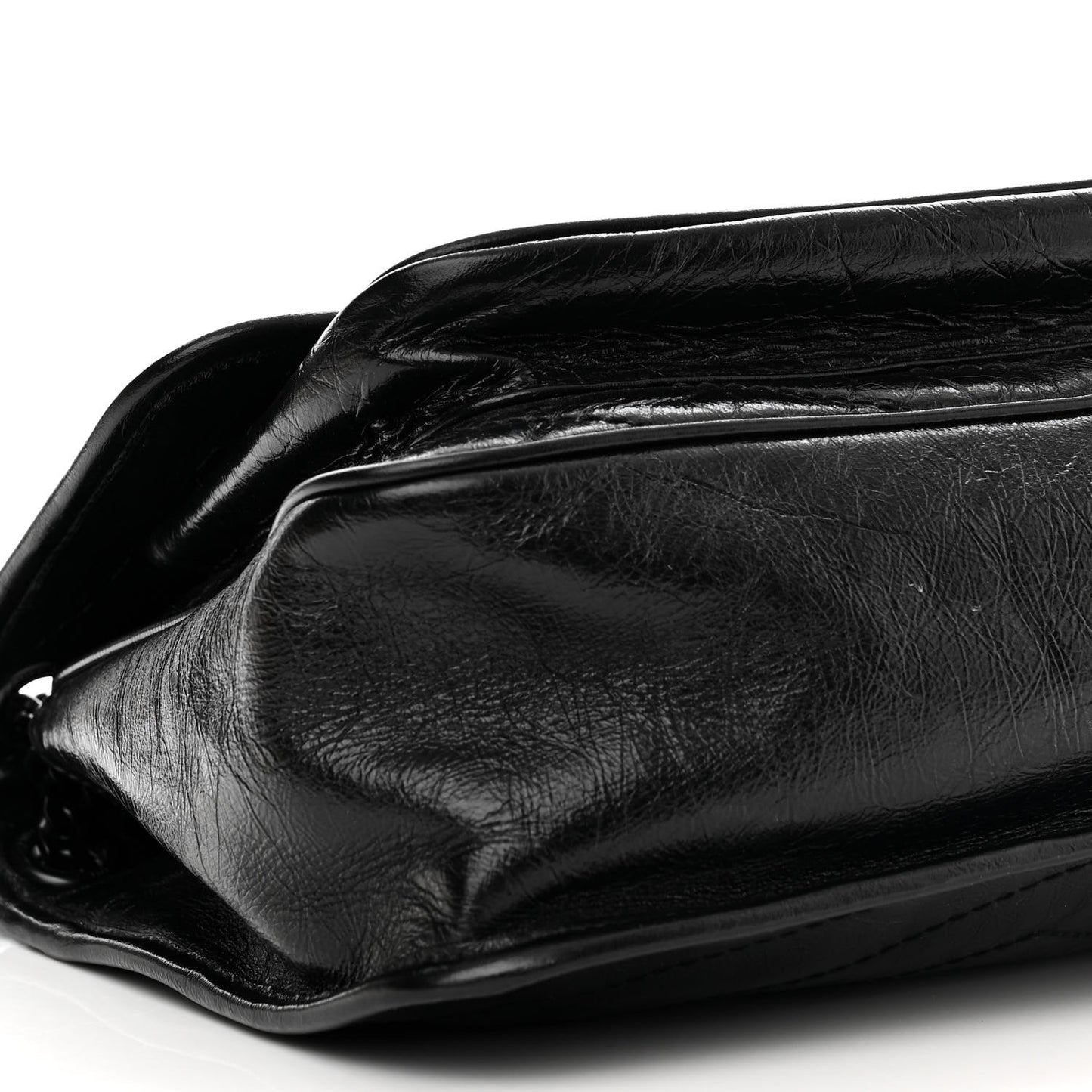 Crinkled Calfskin Matelasse Monogram Medium Niki Chain Satchel Black