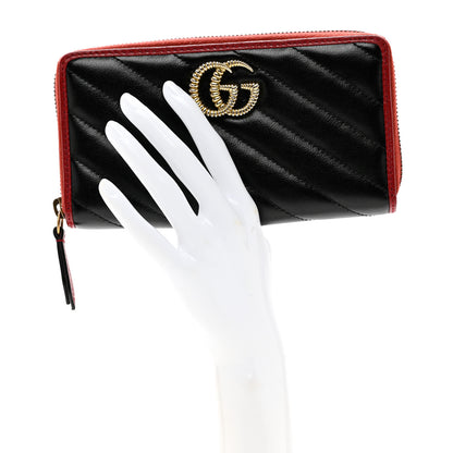 Gucci Vintage Effect Calfskin Matelasse Diagonal Torchon GG Marmont Zip Around Wallet Black Romantic Cherry 2 of 9