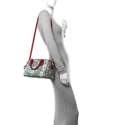 Gucci GG Supreme Monogram Blooms Small Boston Beige Blue Navy Hibiscus Red 2 of 11